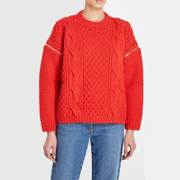 GUCCI SWEATER CABLE KNIT RED WOOL DETACHABLE SLEEVES JUMPER sz M - Picture 5 of 15